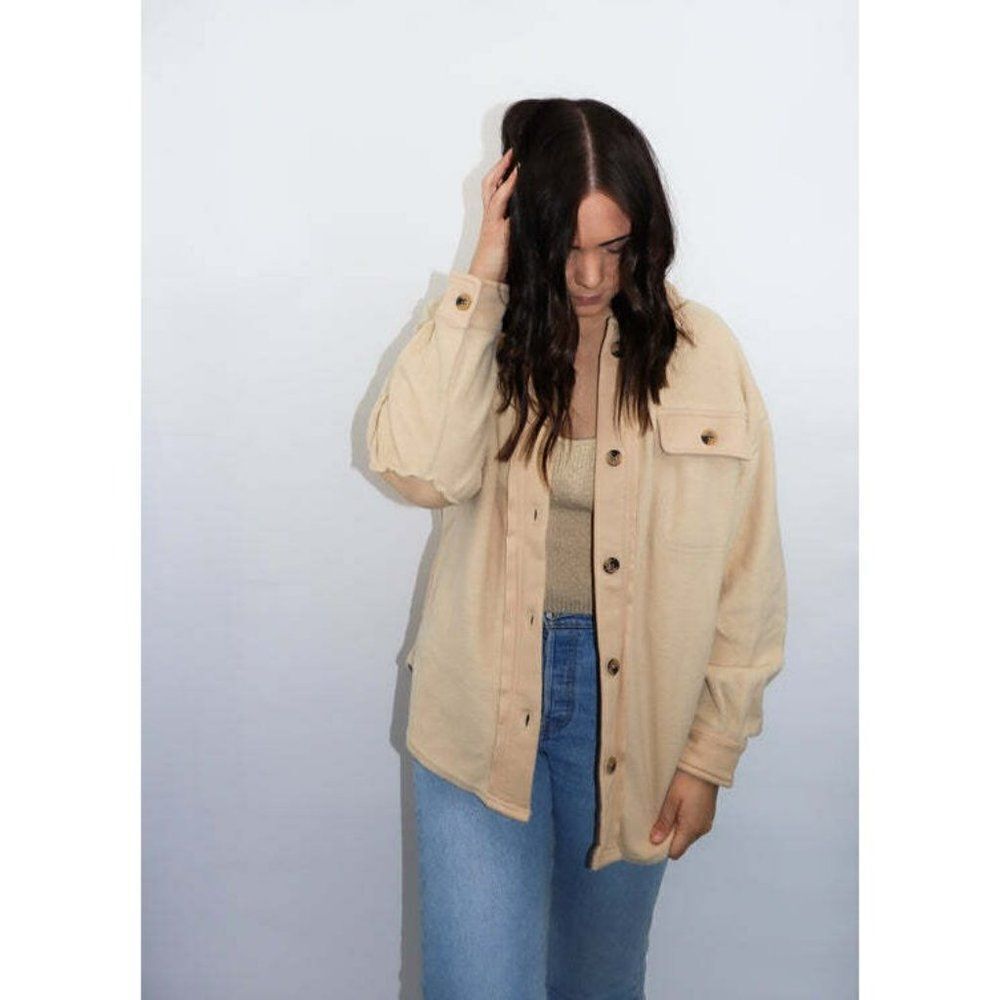 Zenana All About the Fleece Button-Down Shacket in Light Peach S-L QJ-4000Y - Picture 7 of 9
